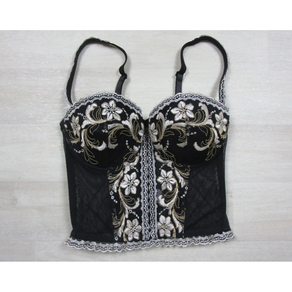 Vintage 90s Victoria's Secret‎ Embroidered Bustier (34C) Corset Top Whimsigoth